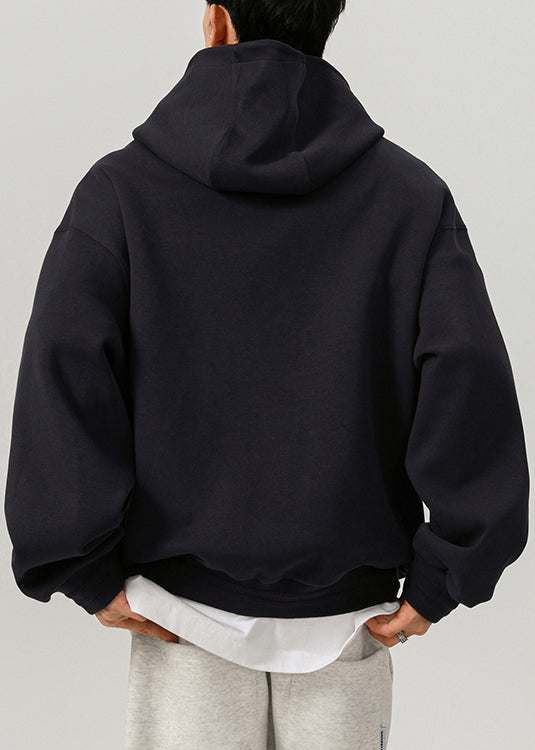 Navy Button Solid Cotton Mens Sweatshirts Hooded Spring