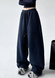 Navy Elastic Waist Warm Fleece Wide Leg Pants