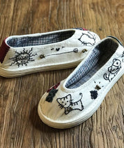 Navy Flat Feet Shoes Cotton Fabric Comfortable Splicing Cartoon Embroidery