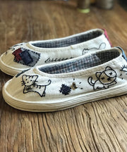 Navy Flat Feet Shoes Cotton Fabric Comfortable Splicing Cartoon Embroidery