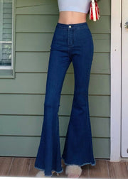 Navy High Waist Button Solid Flared Trousers