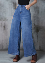 Navy Loose Denim Straight Pants High Waist Spring