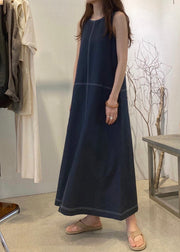 Navy Patchwork Cozy Maxi Dresses Sleeveless