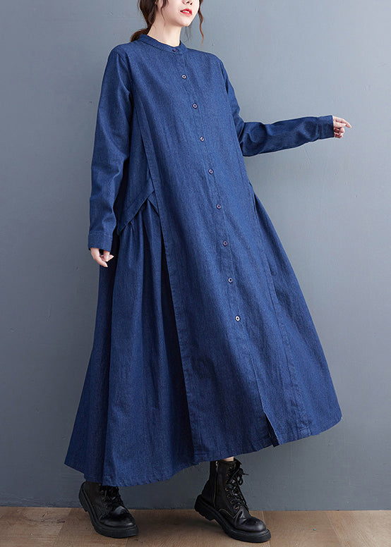 Navy Patchwork Denim Long Dress Oversized Exra Large Hem Fall