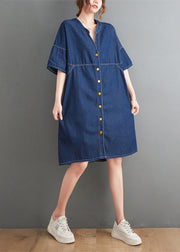 Navy Patchwork Denim Maxi Dress Oversized Summer