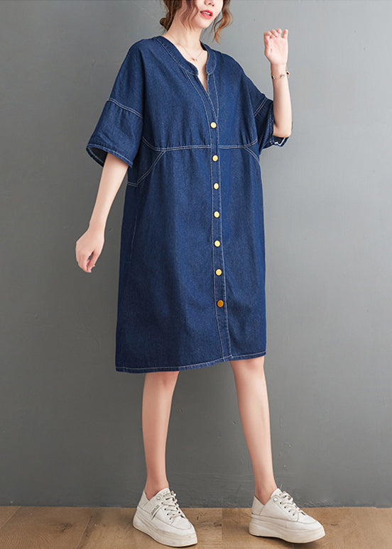 Navy Patchwork Denim Maxi Dress Oversized Summer