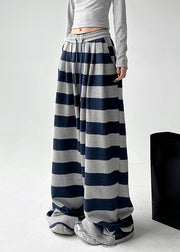 Navy Pockets Drawstring Straight Pants Spring