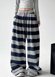 Navy Pockets Drawstring Straight Pants Spring