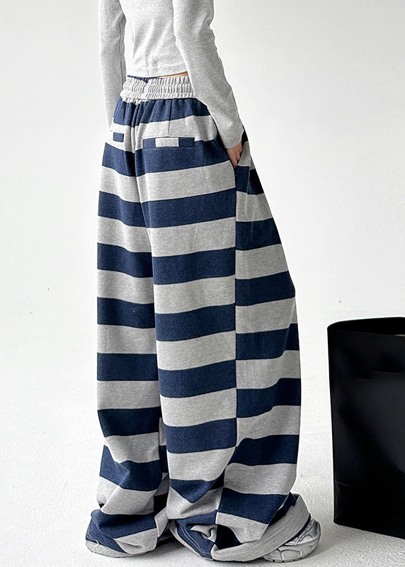 Navy Pockets Drawstring Straight Pants Spring