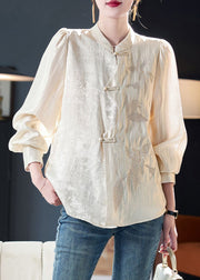 New Apricot Embroidered Button Cotton Shirt Long Sleeve