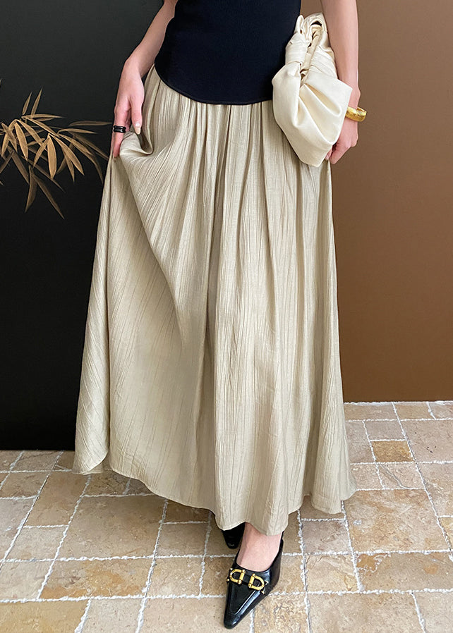 New Apricot High Waist Wrinkled Cotton Skirt Summer