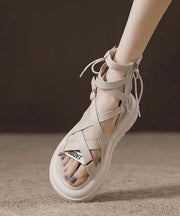 New Apricot Hollow Out Peep Toe Lace Up Roman Sandals
