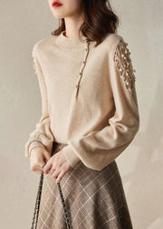 New Apricot O Neck Hollow Out Knit Sweaters Winter