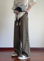 New Apricot Pockets Chinese Button Ice Silk Men Pants Summer