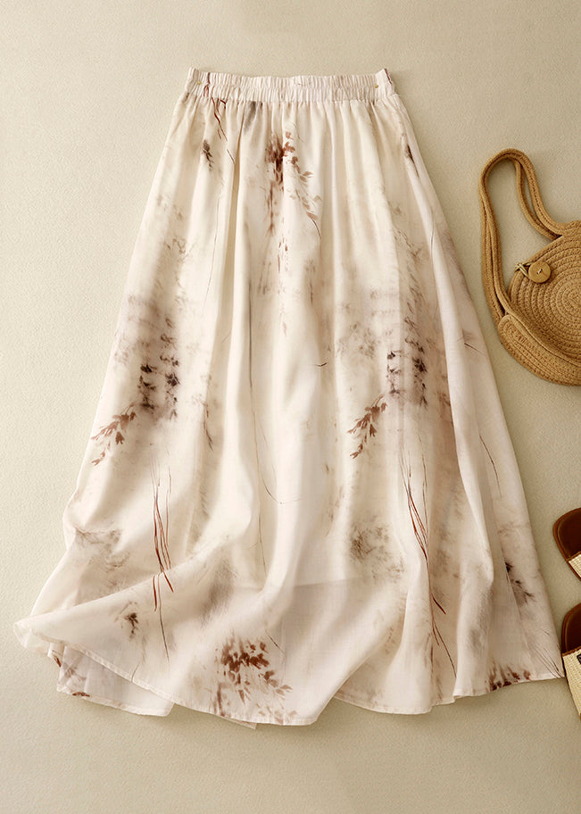 New Apricot Print Elastic Waist Linen Skirts Summer