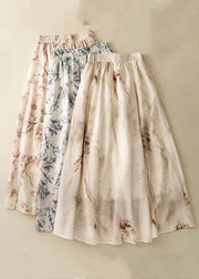 New Apricot Print Elastic Waist Linen Skirts Summer