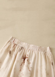 New Apricot Print Elastic Waist Linen Skirts Summer