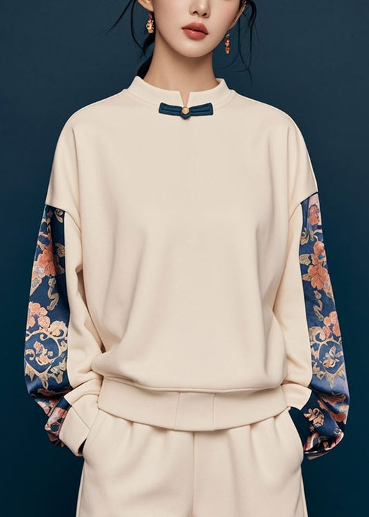 New Apricot Print Patchwork Cotton Sweatshirts Spring