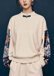 New Apricot Print Patchwork Cotton Sweatshirts Spring