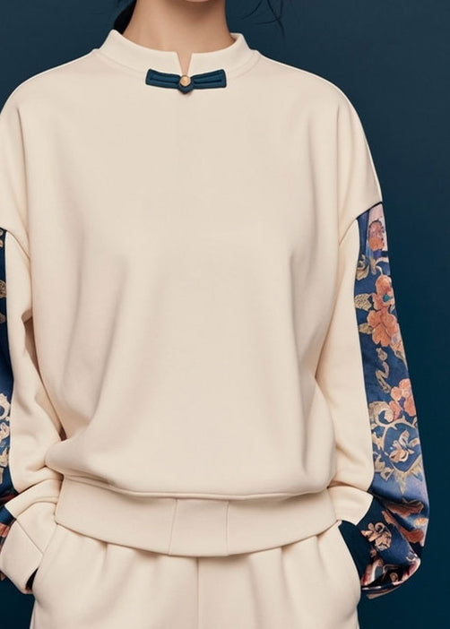 New Apricot Print Patchwork Cotton Sweatshirts Fall