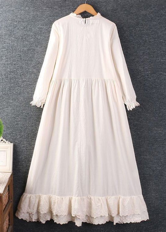 New Apricot Ruffled Lace Patchwork Cotton Long Dresses Spring