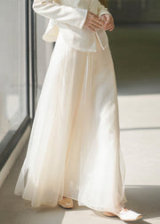 New Apricot Solid Side Open High Waist Tulle Skirt Spring