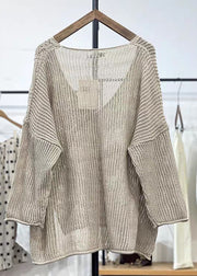 New Apricot V Neck Hollow Out Knit Cardigans Long Sleeve