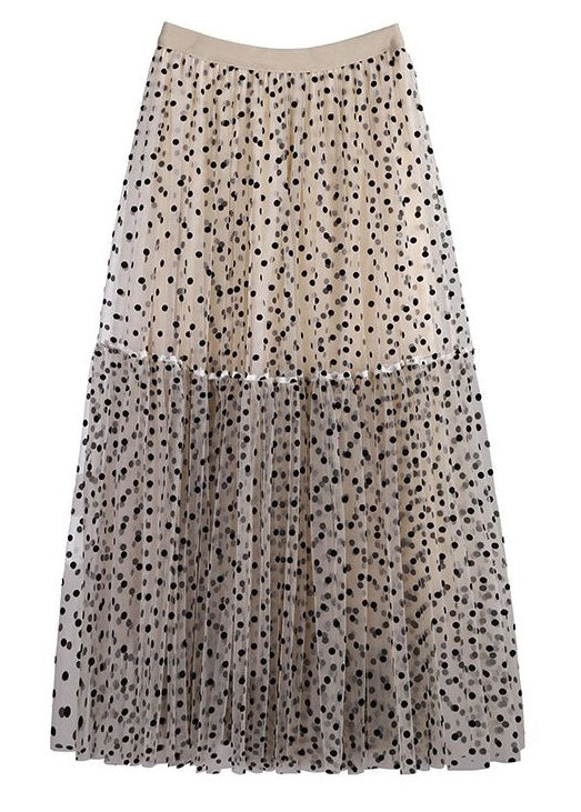 New Apricot Wrinkled Dot High Waist Tulle Skirt