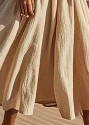 New Apricot Wrinkled Elastic Waist Linen Skirt Summer