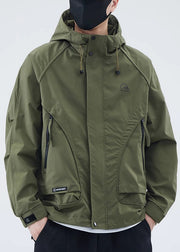 New Army Green Hooded Zippered Cotton Men Coat Spring