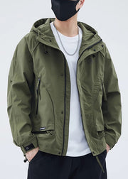 New Army Green Hooded Zippered Cotton Men Coat Spring