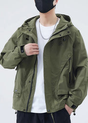 New Army Green Hooded Zippered Cotton Men Coat Spring