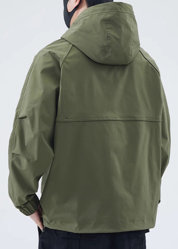 New Army Green Hooded Zippered Cotton Men Coat Spring