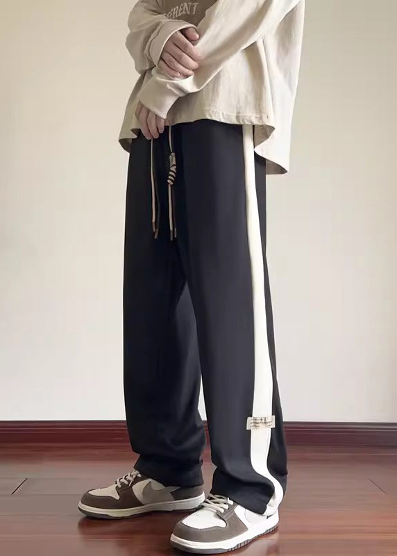 New Beige Elastic Waist Patchwork Warm Fleece Men Pants Winter