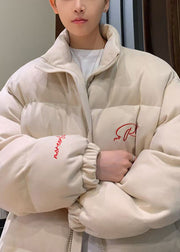 New Beige Embroideried Zippered Men Parkas Winter