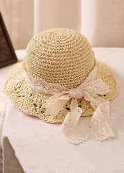 New Beige Hollow Out Lace Straw Woven Bucket Hat