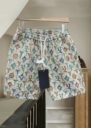 New Beige Letter Elastic Waist Cotton Pants Summer Men Shorts