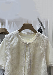 New Beige O Neck Button Lace Two Pieces Set Summer
