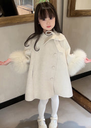 New Beige O-Neck Patchwork Bow Woolen Girls Long Coats Spring