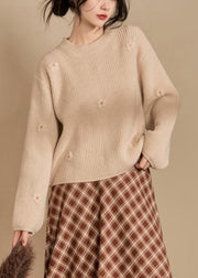 New Beige O Neck Solid Cozy Knit Sweaters Winter