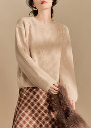 New Beige O Neck Solid Cozy Knit Sweaters Winter