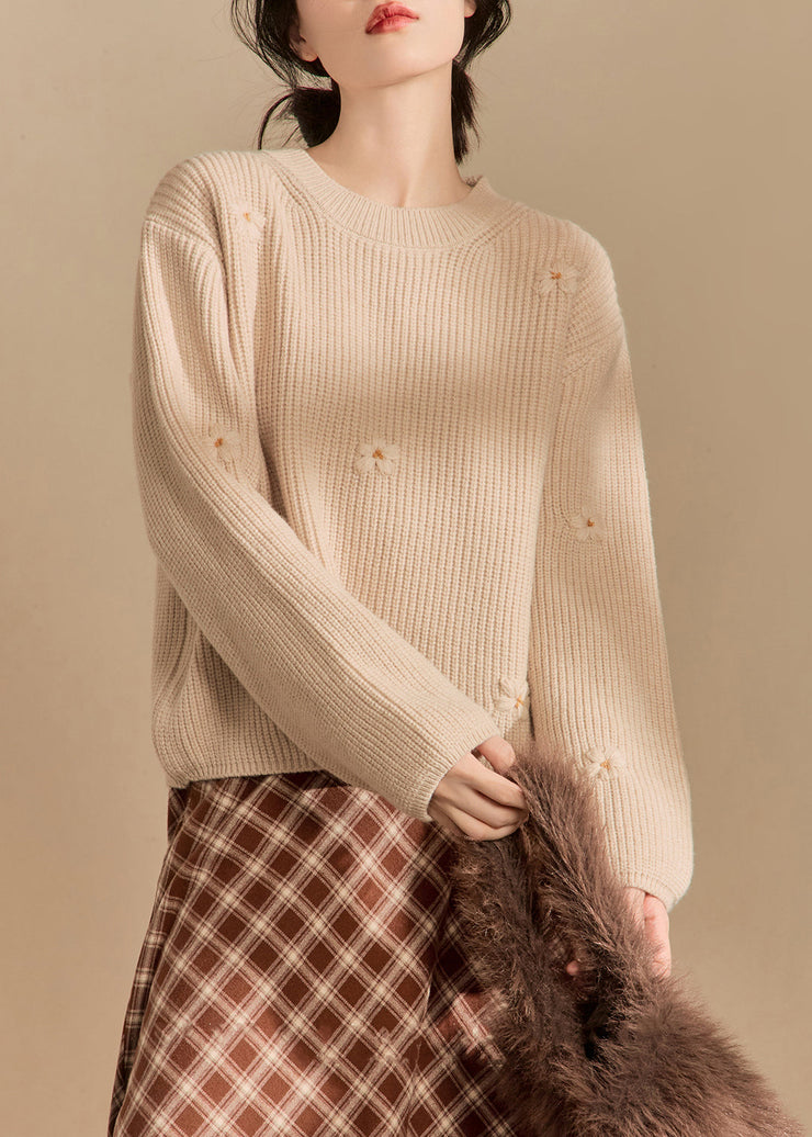 New Beige O Neck Solid Cozy Knit Sweaters Winter