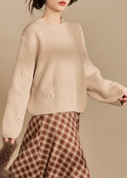 New Beige O Neck Solid Cozy Knit Sweaters Winter