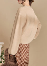 New Beige O Neck Solid Cozy Knit Sweaters Winter