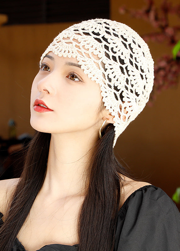 New Beige Thin Hollow Handmade Hook Flower Knit Boonie Hat