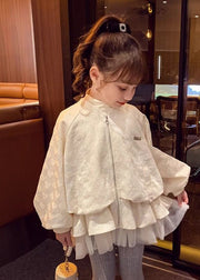 New Beige Turtleneck Zippered Tulle Patchwork Girls Jackets Fall