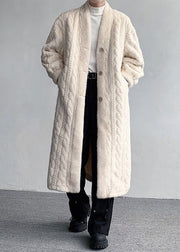 New Beige V Neck Button Mink Velvet Men Coats Winter