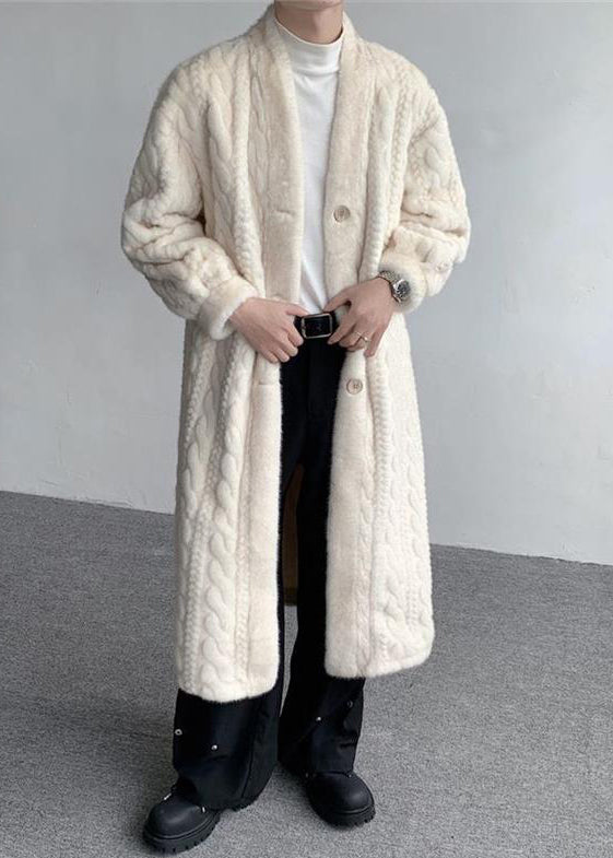 New Beige V Neck Button Mink Velvet Men Coats Winter