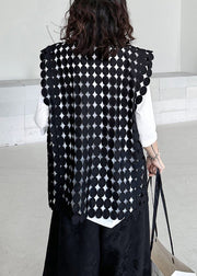 New Black Asymmetrical Hollow Out Patchwork Cotton Waistcoat Sleeveless