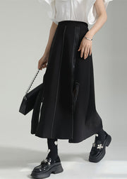 New Black Asymmetrical Zip Up Patchwork Cotton Skirts Fall